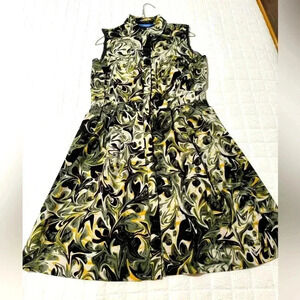 Simply Vera Vera Wang Women Dress Small Black Print Poly Sleeveless Fit Flare